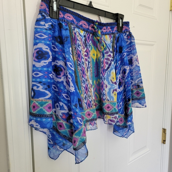 NWOT ZARA Geometric Mini Skirt Lined Asymmetric Hem Purple Blue Flowy Small - Picture 2 of 11